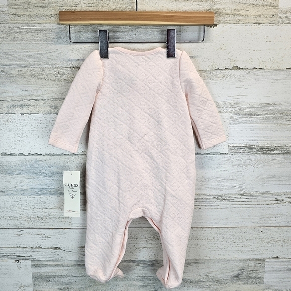 NWT Baby Guess Pink Quilted Snap Onesie Size 6-9M Chiffon Bows Coquette - Picture 3 of 12